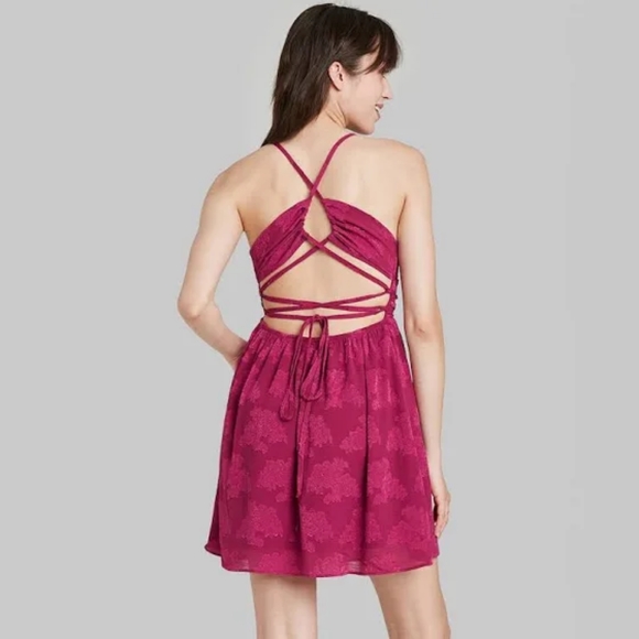 Women's Sleeveless Open Back Ruched Skater Dress - Picture 2 of 3